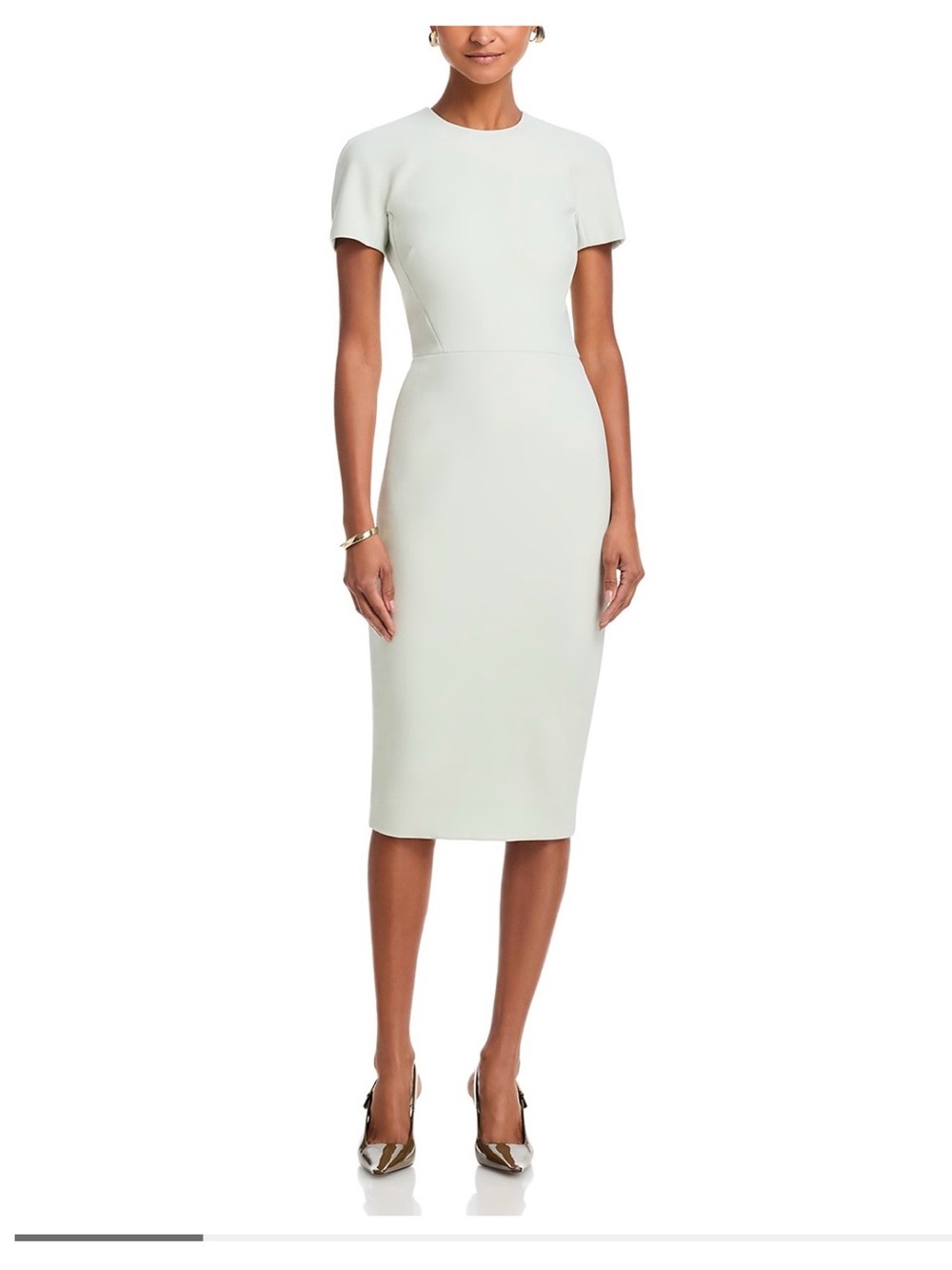 Victoria Beckham Short Sleeve Fitted Midi Dress in Light Mint